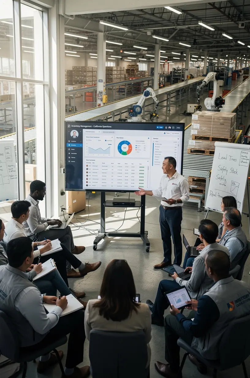 Experts discussing inventory optimization strategies for manufacturers